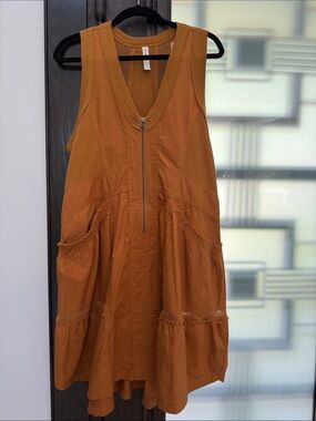 Anthropologie Daily Practice Sleeveless Rust Orange Zip-Front Summer Dress Sz M